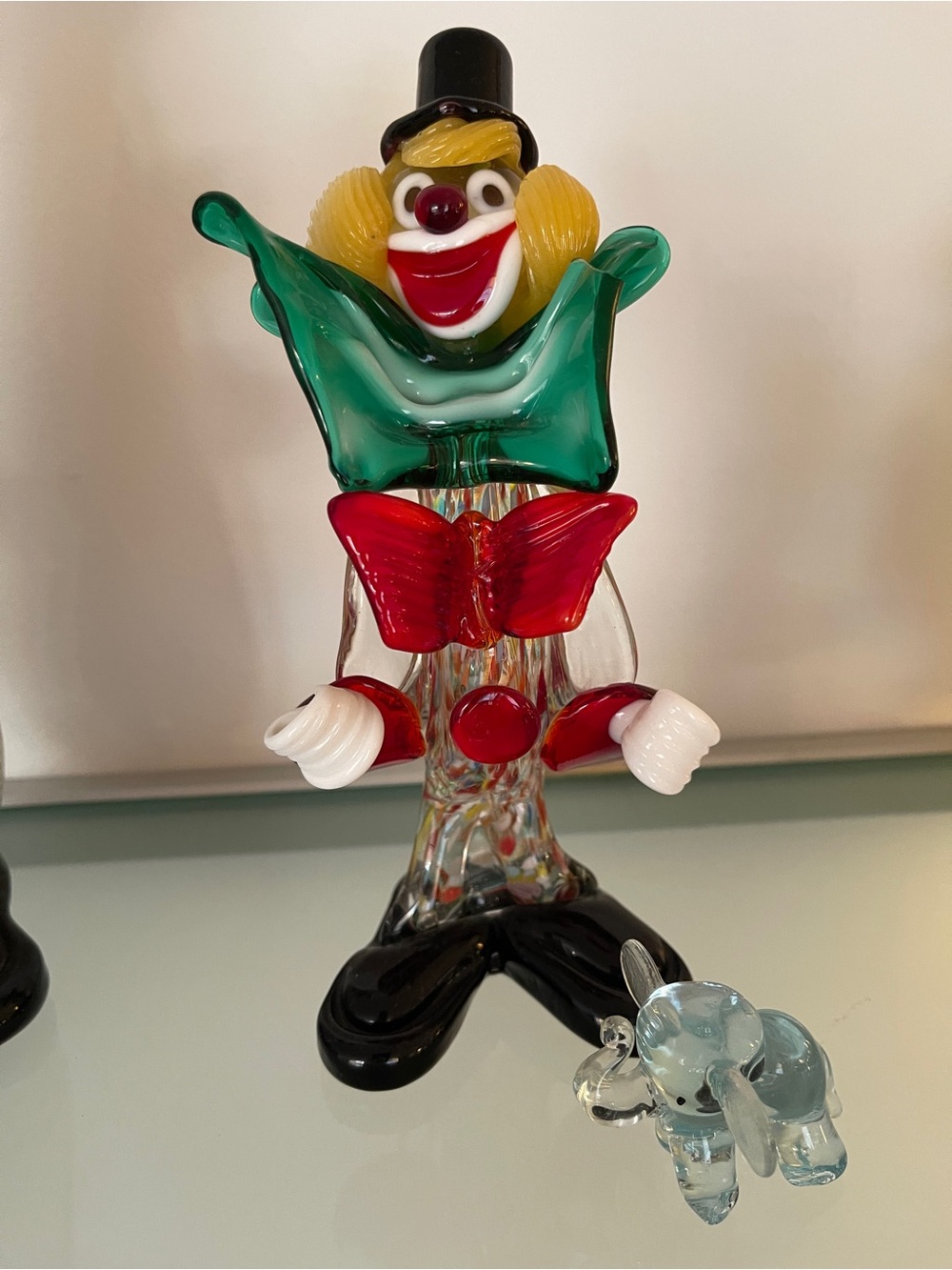 Murano Multicolor Glass Clown with Green Collar and Red Accents